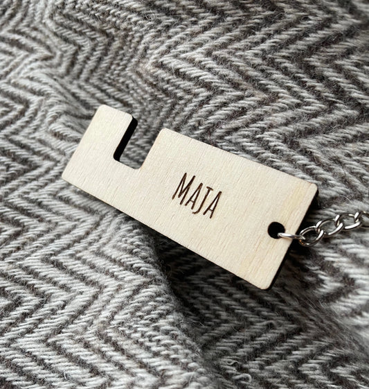 Nøkkelring og mobilholder med navn